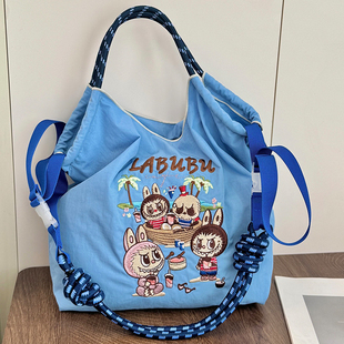 chain日系刺绣沙滩拉布布环保袋斜挎帆布包 ball 升级拉链包MS