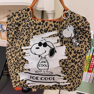 日系ball chain刺绣豹纹史努比环保购物袋斜挎帆布包女单肩通勤包