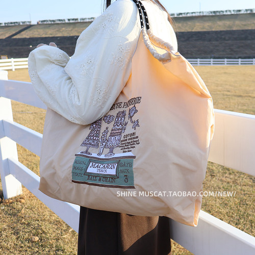 ball chain刺绣环保袋小众尼龙包购物袋高圆圆同款卡通甜品台日系