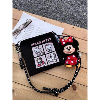 【拉链小包】ball chain刺绣hello kitty单肩斜挎帆布小方包