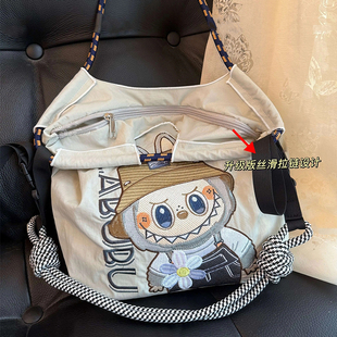 日系刺绣布布中小号拉链环保购物袋斜挎帆布包女通勤包ball chain