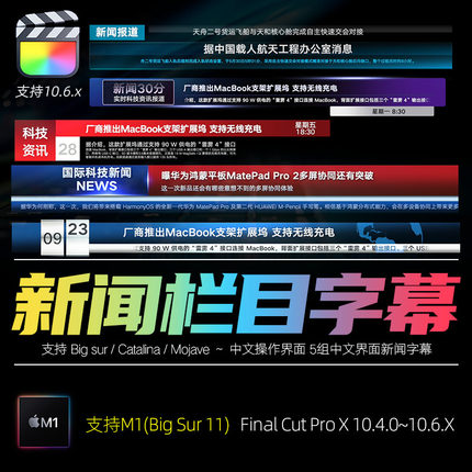 FCPX字幕插件 新闻电视栏目标题文字人名播报素材预设10.6.X和M1