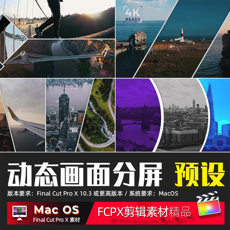 fcpx分屏插件split screens动态画面分屏视频素材
