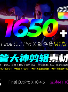 FCPX插件集合1650油管大神标题转场调色磨皮剪辑素材包10.5支持M1