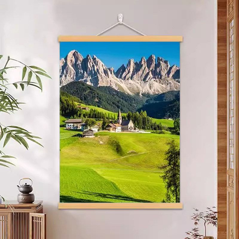 超治愈超好看的山林风景 ins山而川森林高山绿树挂轴画客厅卧室