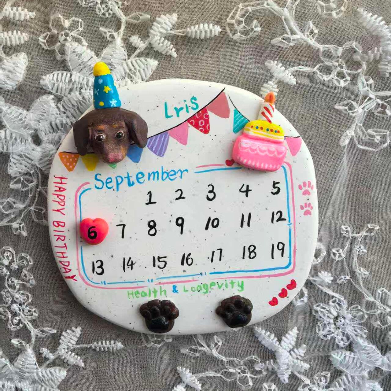 狗狗生日日历石塑粘土冰箱贴定制diy手绘手工礼物卡通Q版猫咪画像