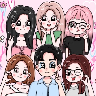 卡通多人合照定制Q版星蝶公主风格手绘画像动漫全家福合影代画