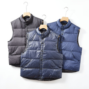 外贸立领纯色休闲百搭羽绒马甲背心潮 秋冬男士 90白鸭绒 太超值