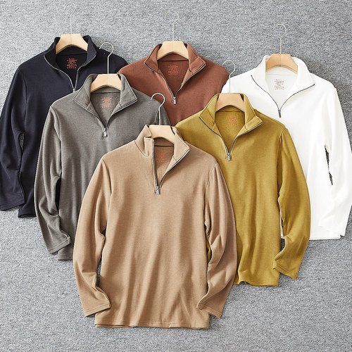 老客苾入 抑菌玻尿酸德绒 外贸男装秋冬休闲半拉链立领卫衣打底衫