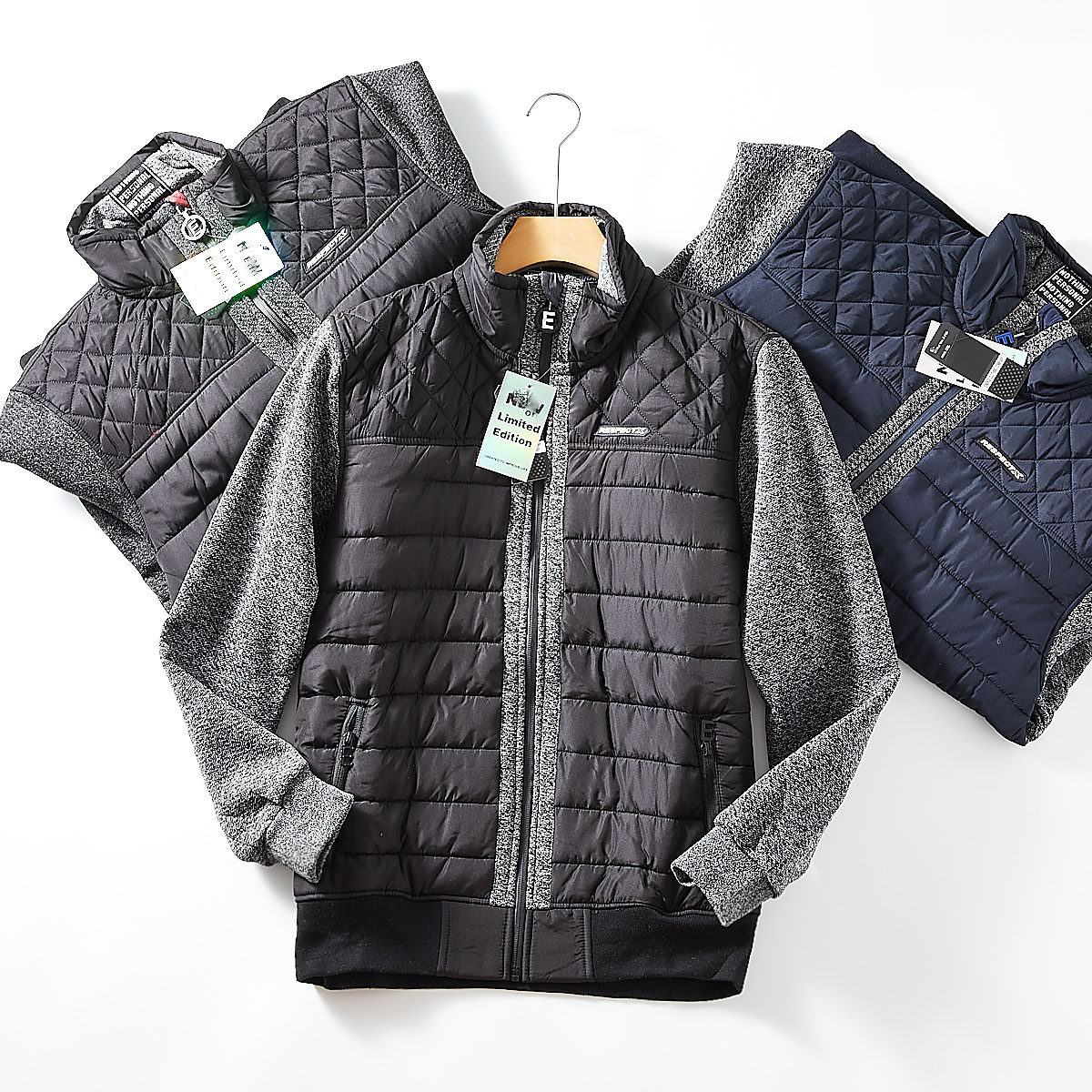 内里复合加绒！ 小众G端线！外贸男装秋冬保暖立领拼接棉服外套潮