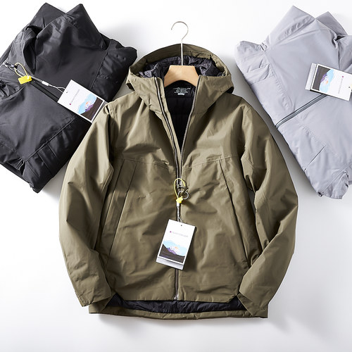 户外袅系！全压胶硬壳V系羽绒服！男冬季运动休闲保暖连帽羽绒服