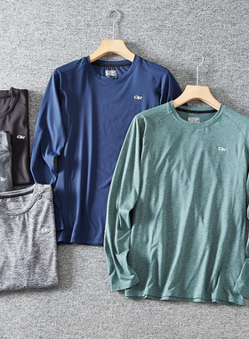 北美外贸Dry速干透气防晒防臭高弹力春季男士运动长袖T恤训练上衣