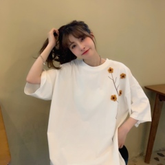 Plum blossom embroidery short sleeve blouse
