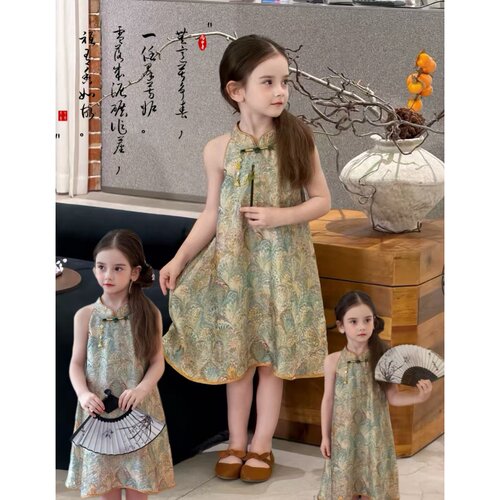 尤画2026夏款新款女童新中式国风挂脖吊带裙68587