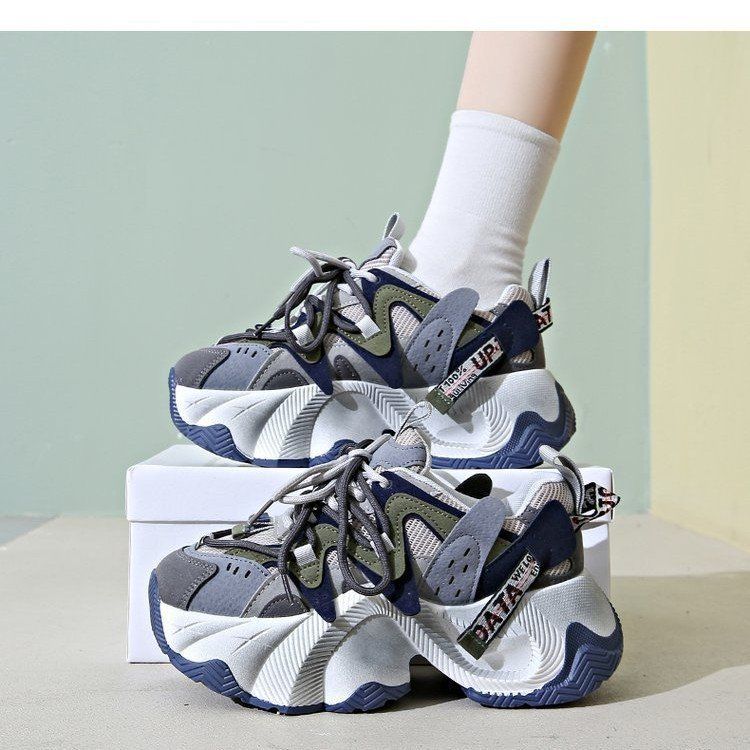 2025年春夏新款透气薄款老爹鞋网鞋厚底百搭复古拼色运动休闲女鞋