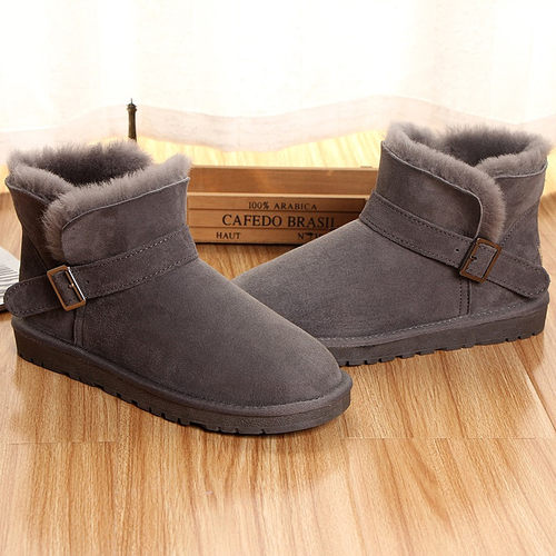 羊皮毛一体雪地靴男真皮加厚羊毛