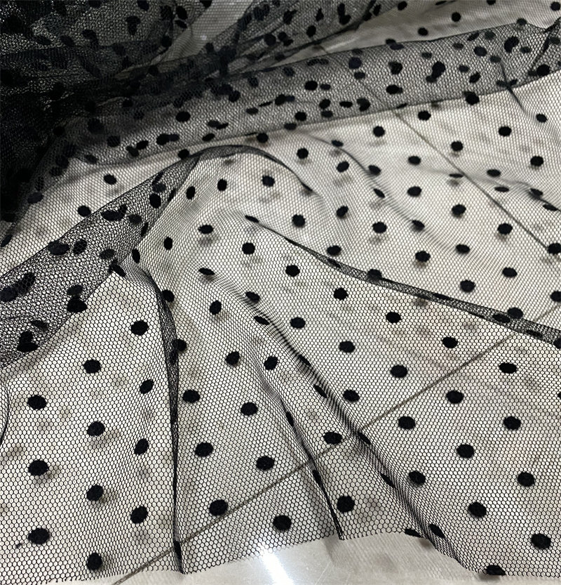 新品 黑色植绒波点小网纱布料手工diy连衣裙蓬蓬裙半身裙服装布料