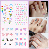 夏日甜美手指蝴蝶彩色纹身贴女防水持久清新ins风格 爱心小猫可爱