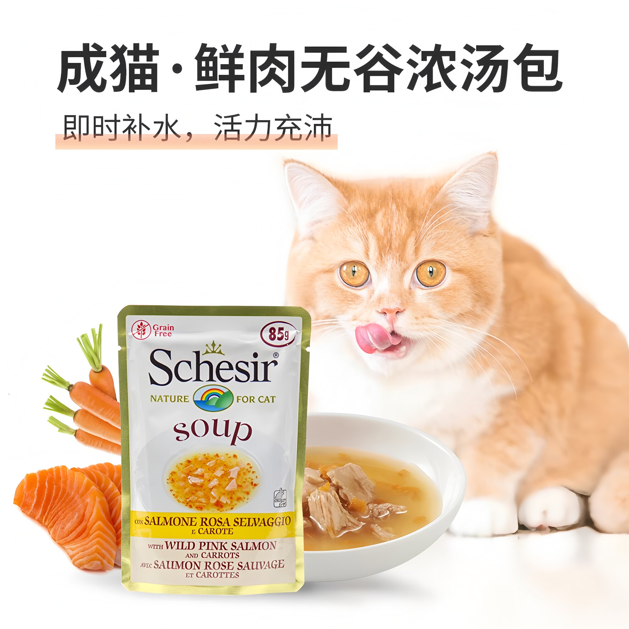 意大利Schesir雪诗雅无谷浓汤餐包猫咪零食湿粮补水营养鸡肉鱼肉