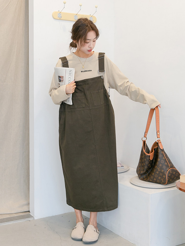 임부복 봄원피스 한식 작업복스타일 캐주얼하면서도 패셔너블한 데일리 외국스타일 외출 트렌디한 엄마 일자 서스펜더 스커트