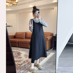 诺初孕妇装韩版早秋新款莫代尔打底+背心连衣裙套装两件套