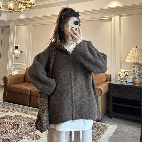 高级咖孕妇秋冬款针织毛衣外套