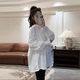 宽松上衣春装 白色圆领拼接衬衣镂空打底衫 洋气T恤春季 诺初孕妇装