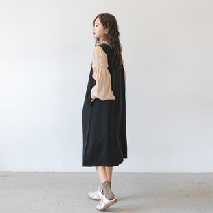 雪纺裙韩国显瘦背带裙两件套长款 大小姐 套装 时尚 连衣裙 孕妇春装