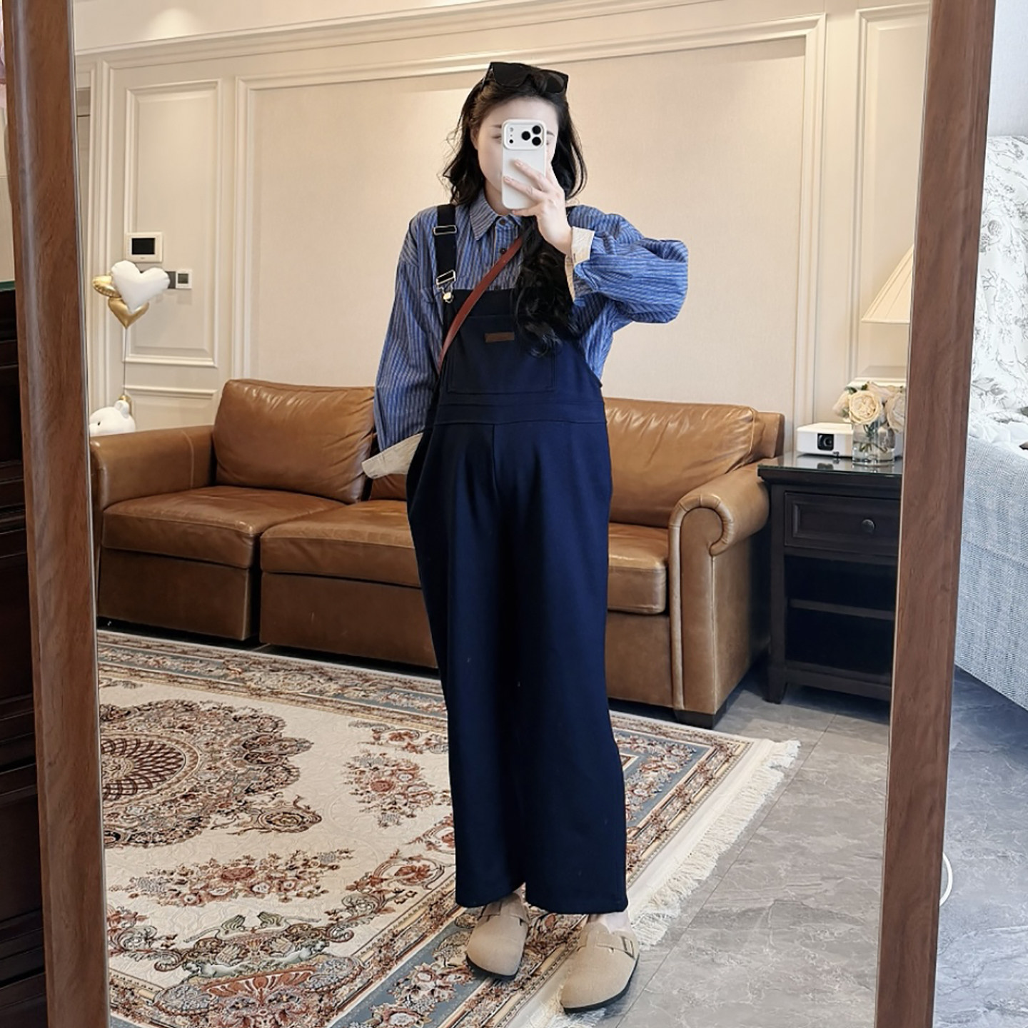 ◆诺初◆孕妇装洋气减龄直筒背带裤春秋款弹性宽松不勒肚子休闲裤