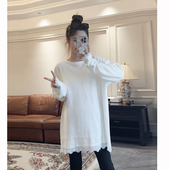 诺初孕妇装 蕾丝拼接t恤衫 春秋装 上衣宽松纯棉韩版 休闲打底衫