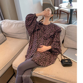 诺初孕妇装 木耳边衬衣小众上衣 女春秋法式 春款 碎花娃娃领雪纺衬衫