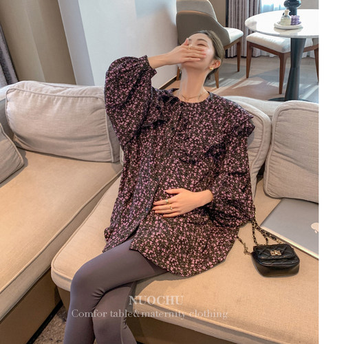 诺初孕妇装碎花雪纺上衣