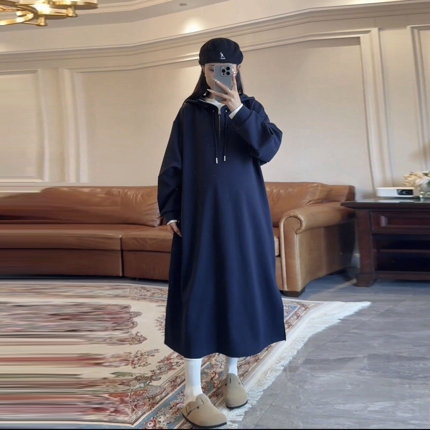 慵懒风孕妇连帽卫衣裙秋装不显怀