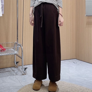 日系慵懒休闲抽绳松紧腰九分直筒裤 高品棉气球裤 遮胯显瘦孕妇裤