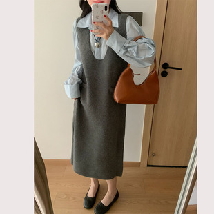 孕妇新中式小香风针织背心裙女毛衣马甲新款秋装内搭打底连衣裙子