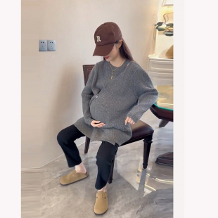针织衫 斜扣设计款 宽松打底衫 外套开衫 秋冬上衣 柔软孕妇毛衣秋装