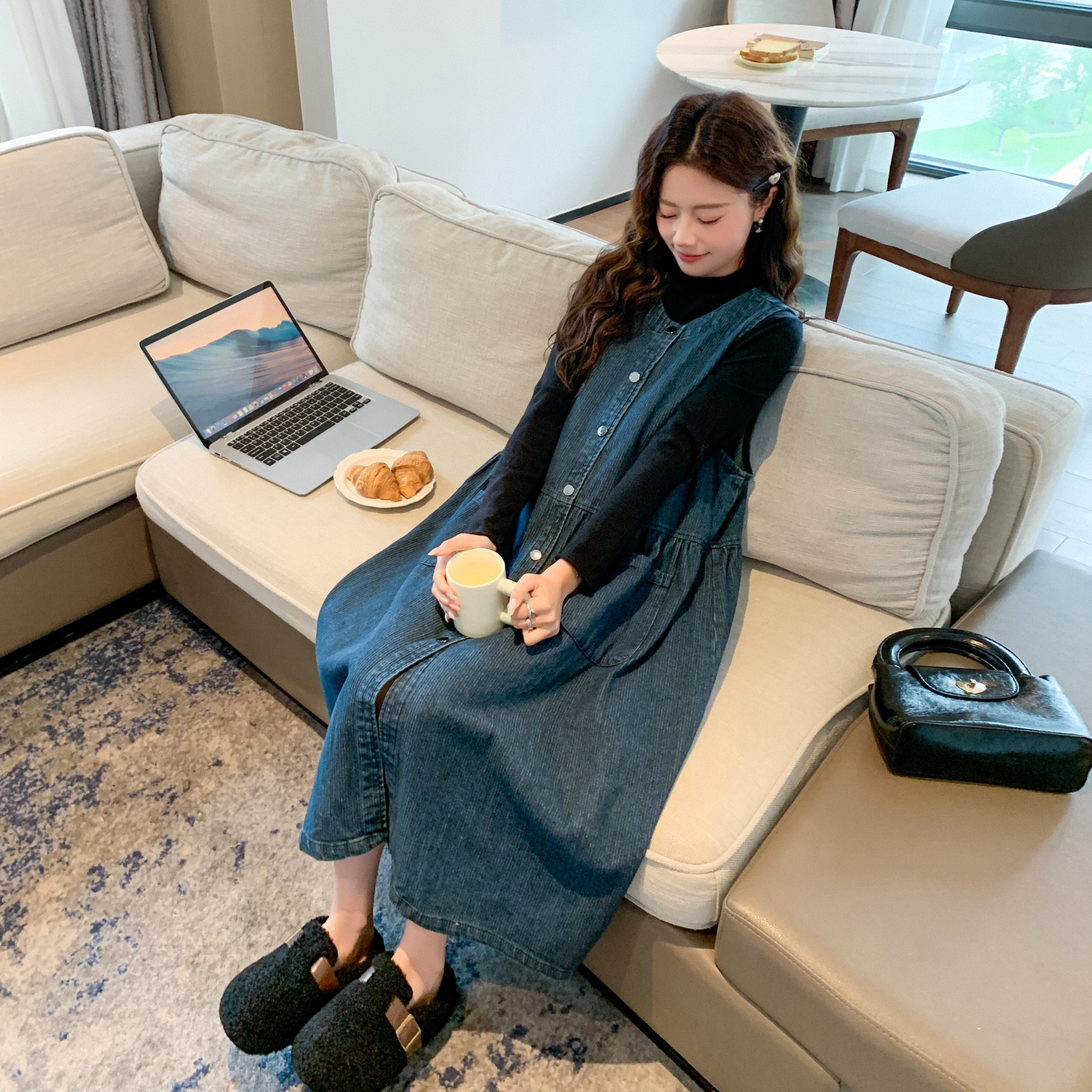 复古牛仔背心连衣裙无袖A字长裙
