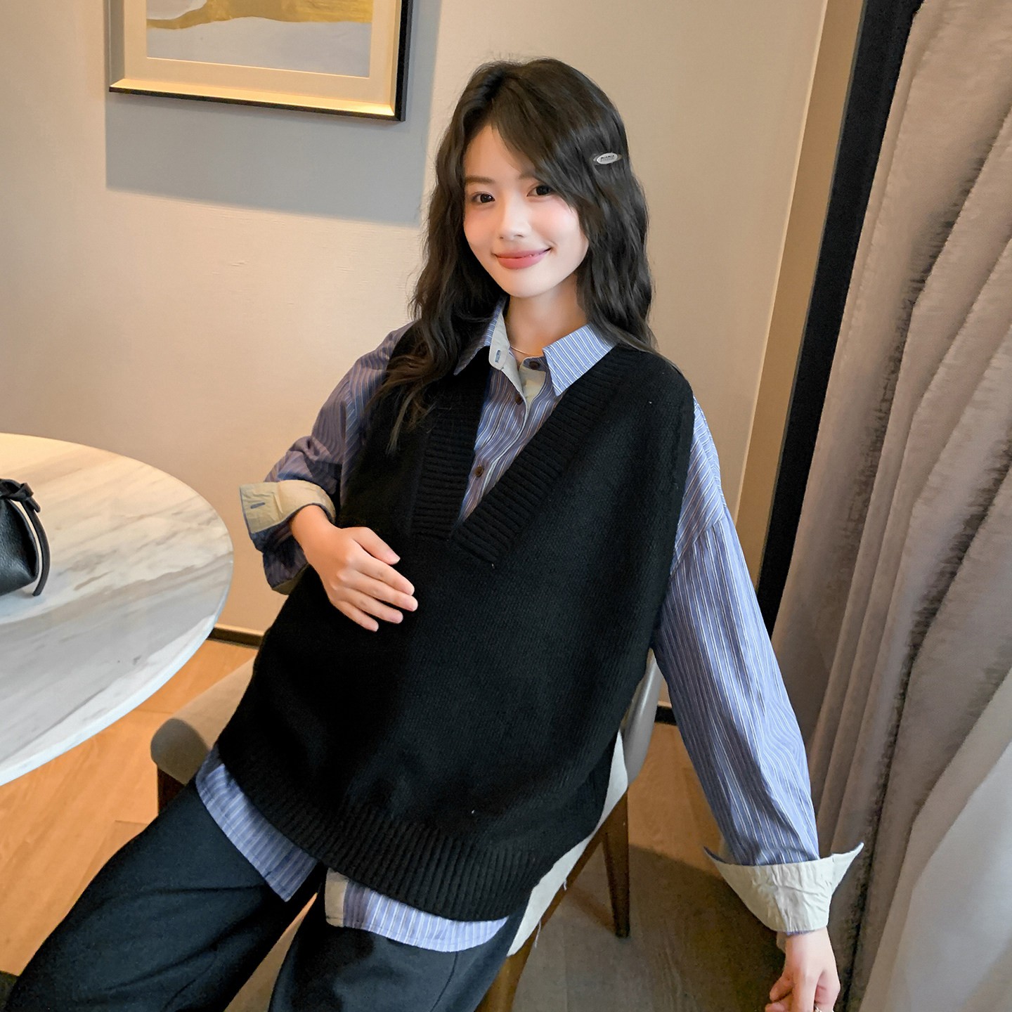 诺初秋冬深V领针织马甲不显怀