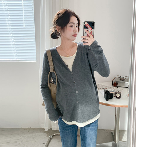 孕妇假两件针织衫套头