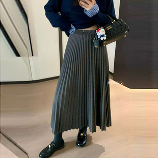 ◆诺初◆秋冬新款孕妇装毛呢百褶裙半身裙垂感外穿中长款A字长裙
