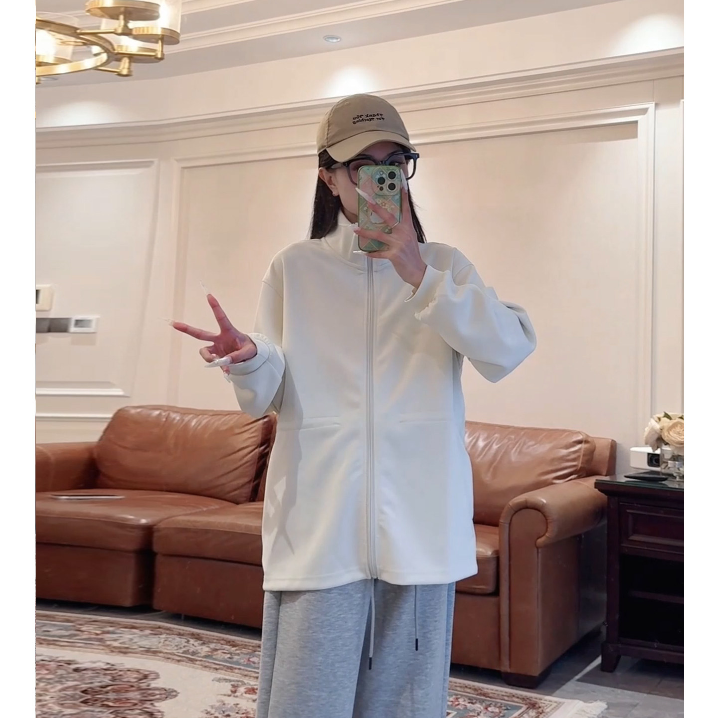 春秋新款极简拉链开衫卫衣女
