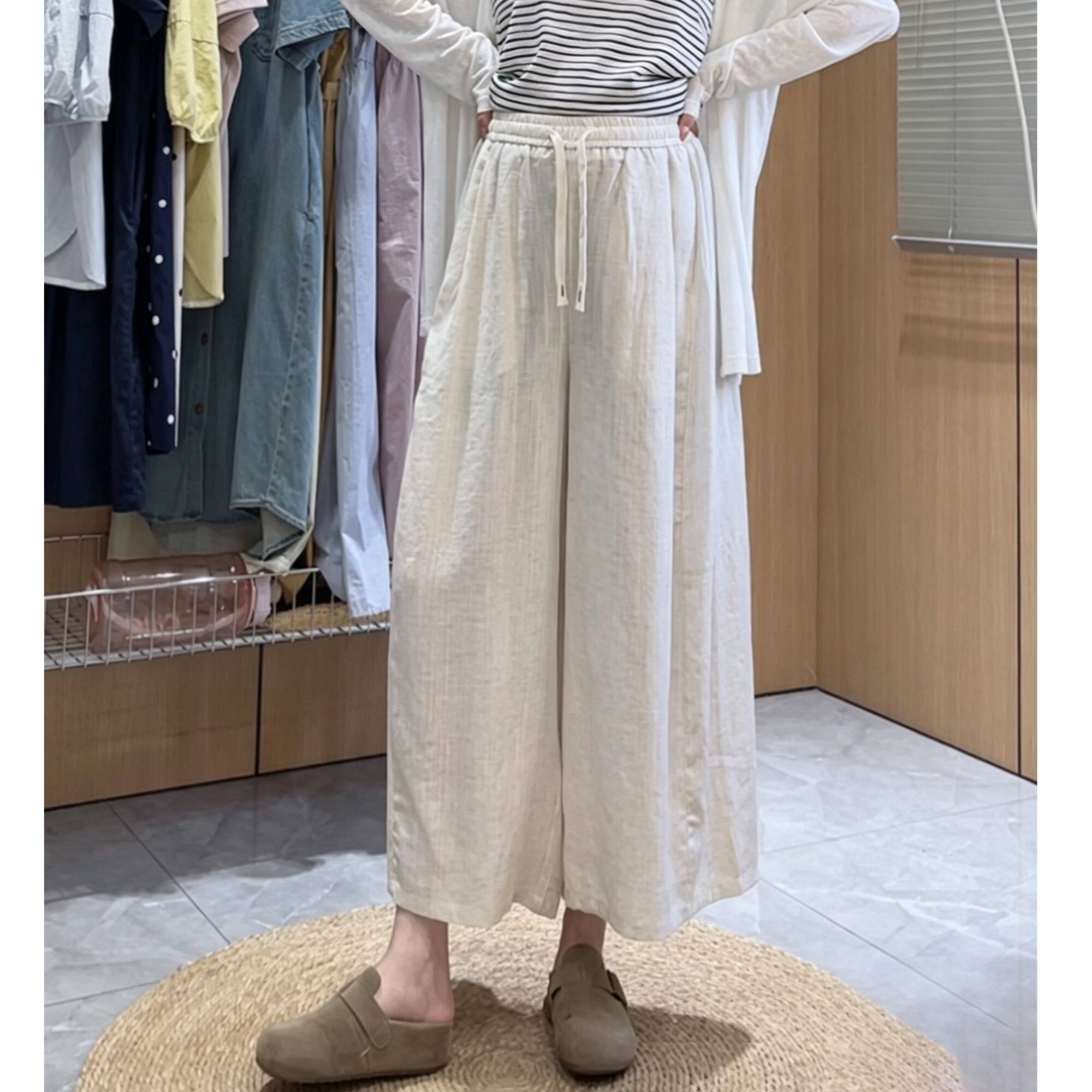 高品质孕妇亚麻阔腿裤◆薄款天丝夏季外穿八分裤裙宽松大码休闲裤