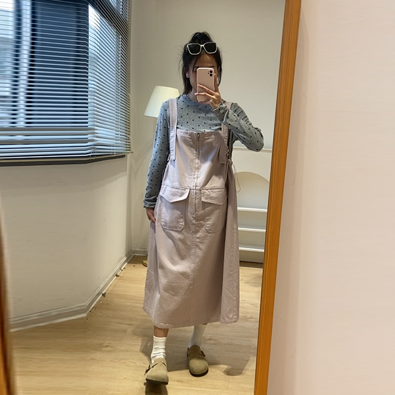 孕妇夏季韩版拉链纯色背带裙