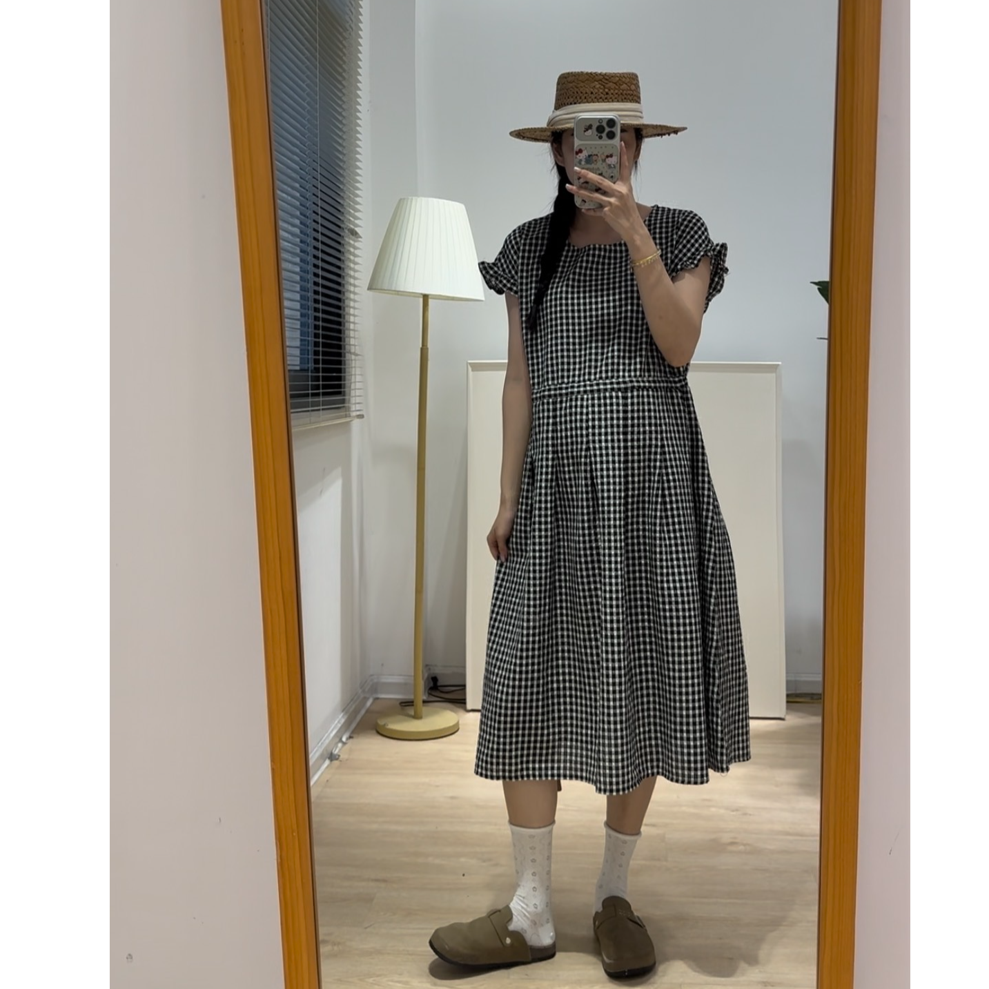 孕妇黑白格纹连衣裙 遮肚显瘦不显怀 宽松不勒肚子 夏季薄款外穿
