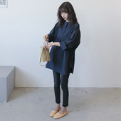 衬衫 春秋季 气质宽松白色上衣半开扣衫 孕妇装 纯棉可哺乳衣长袖 衬衣