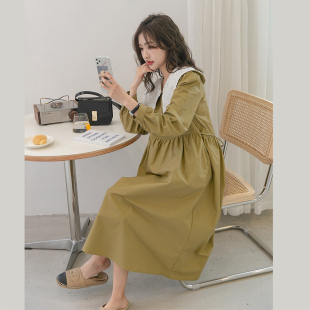 蕾丝娃娃领外出可哺乳衬衫 显白私服 连衣裙时尚 秋季 裙 洋气孕妇装