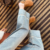 子阔腿裤 显瘦弹力直筒打底九分裤 牛仔裤 外穿新款 春秋季 孕妇浅色裤