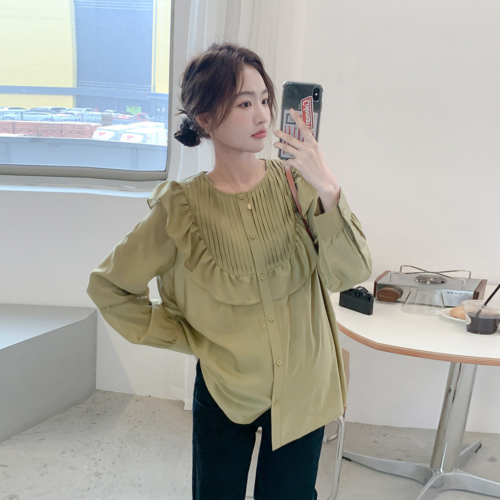 百褶宫廷衫~孕妇装春季衬衫外出哺乳衣复古法式长袖韩版上衣潮妈