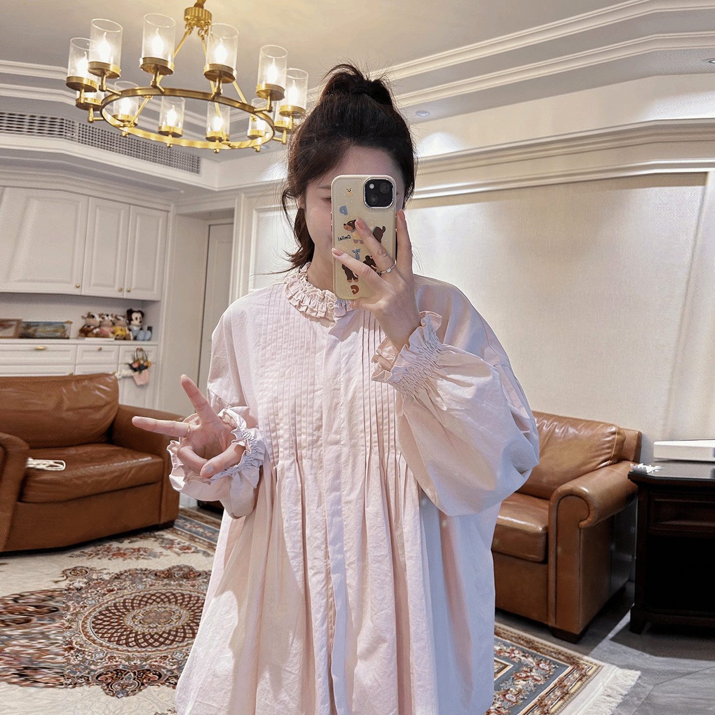 ◆诺初◆孕妇木耳花边领白色衬衫长袖春季新款宽松衬衣褶皱上衣