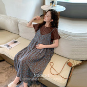 洋气孕妇连衣裙夏装 法式 新款 大码 碎花雪纺吊带裙 时尚 诺初孕妇装